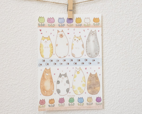 ねこパターン ポストカード / グッズ かわいい カラフル パステル 水彩