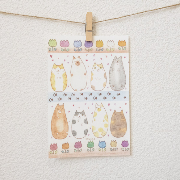ゆ*じ様 F0号◆猫◆新品【パステル＋水彩＋色鉛筆＋アクリル】◆防水丁寧梱包◆猫 ねこパターン ポストカード / グッズ かわいい カラフル