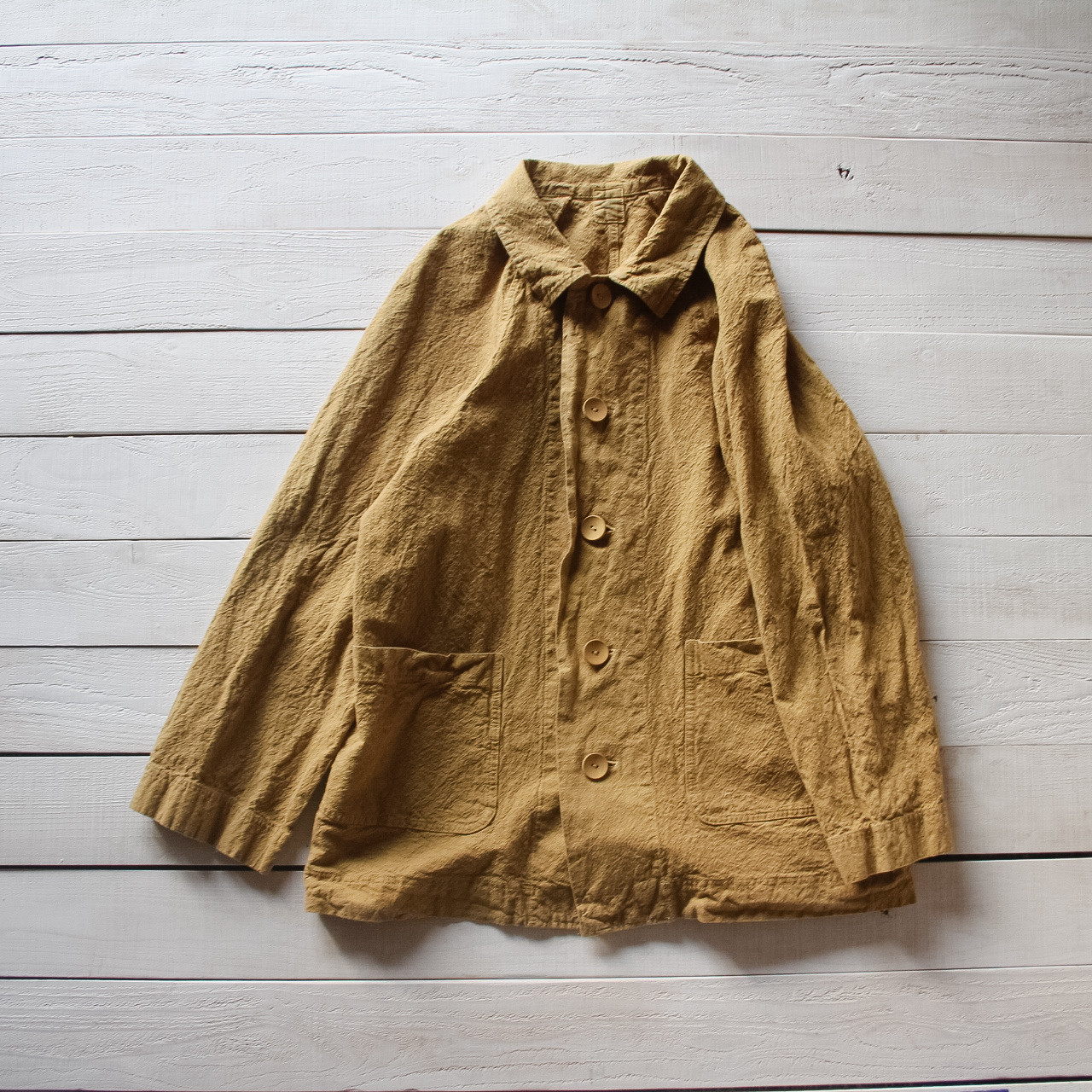 raglan linencotton カバーオール / 柑子色 / 草木染め