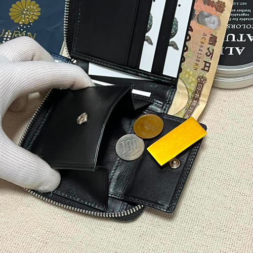 一枚革 珍しい最高級透き通る青クロコダイル財布 YKK ワニ革 鰐 本革