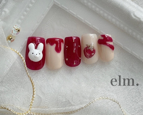 ♡ ネイルチップ ハンドメイド ♡ ネイルチップ ➳ニットネイル×うさぎネイル[030] - Le