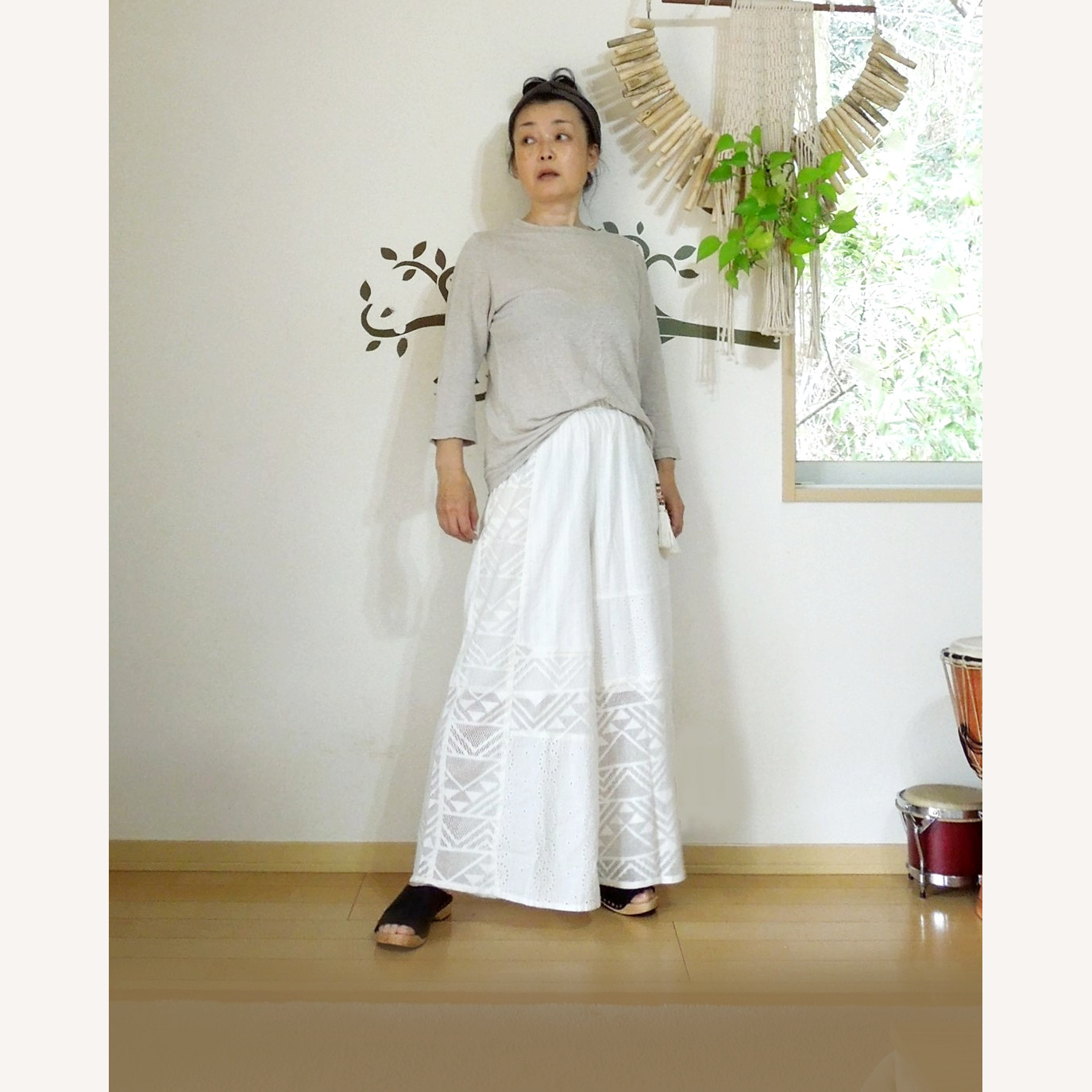 【お取り寄せ】３種のレースパッチ ワイドパンツ●ホワイト