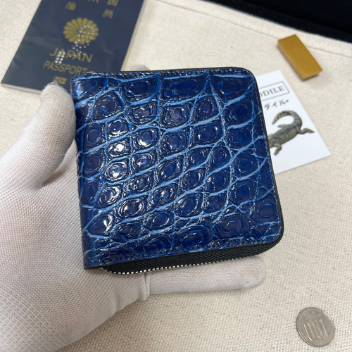 実物撮影 一枚革 クロコダイル メンズ ラウンドファスナー 新品 未使用 手染め クロコダイル【実物撮影】一枚革 メンズ 長財布 ラウンドファスナー