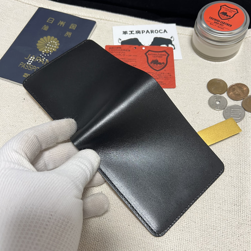 栃木レザー フルレザー 黒 二つ折り財布 本革 牛革 コンパクト ミニ