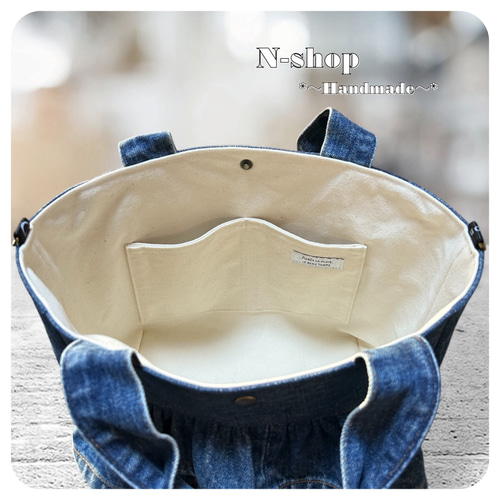 デニムリメイク2段フリル*トートバッグ❥ハンドメイド❥ トート