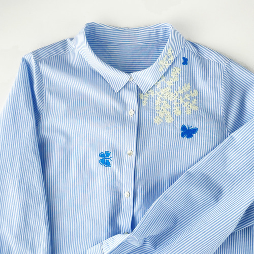 ameri 花刺繍ストライプシャツ 吸水速乾 ワンポイント刺繍ロゴ ストライプシャツ | AIGLE/エーグル