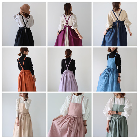 そのままお出かけリネンギャザーエプロン／おうち時間もお洒落に過ごすコットンリネンエプロン／アイビーグリーン