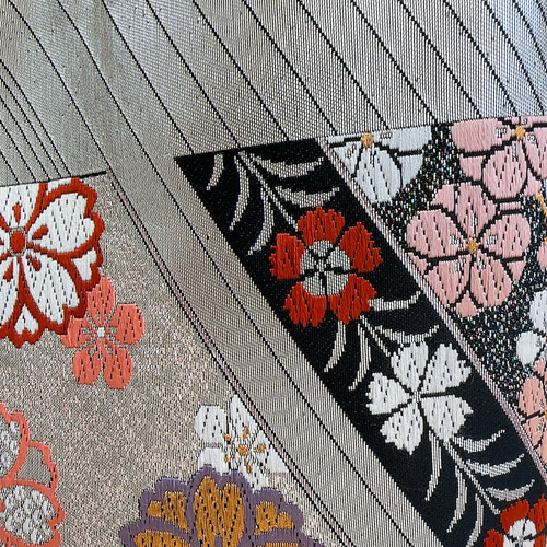 絹の帯と帯締めのバッグ 鳳凰花文柄 帯リメイク358 ハンドバッグ Ho