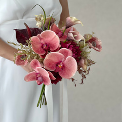 くすみオレンジ胡蝶蘭♪バレリーナブーケ ウェディングブーケ