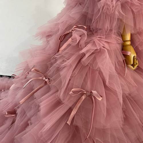 【最終値下げ】韓国ドレス_チュールカラードレス_ピンク 最終値下げ】カラードレスピンクチュールトップ