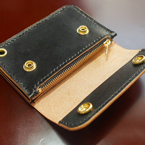 姫路レザー トラッカーウォレット手染め 本革 手縫い 国産本革