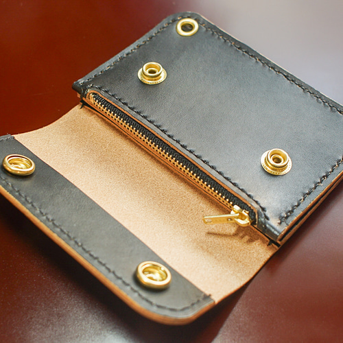 姫路レザー トラッカーウォレット手染め 本革 手縫い 国産本革