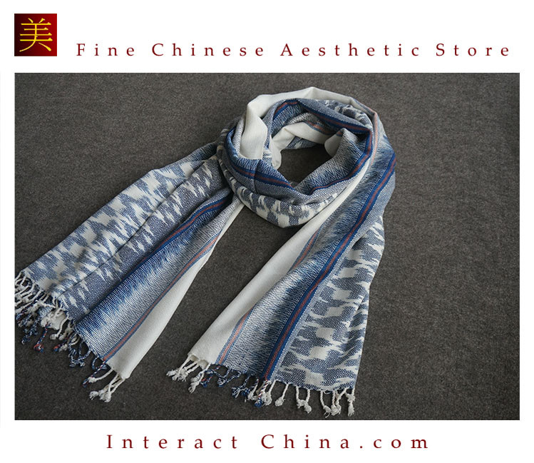 とても柔らかい素材でリバーシブル、タイの手作り絣織物（イカット）、女性用の綿スカーフ、フェアトレード商品#109