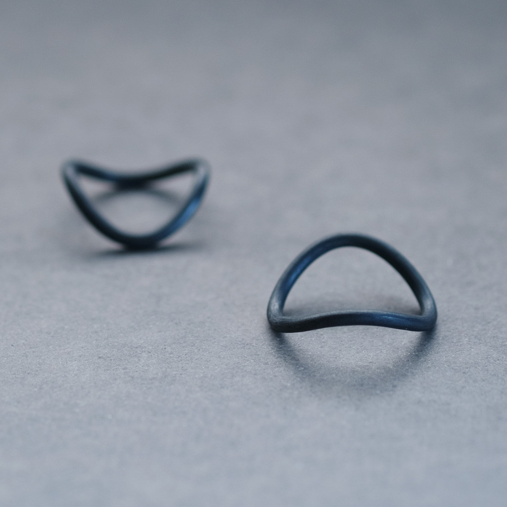 2コset) Black うねり ペア リング シルバー925