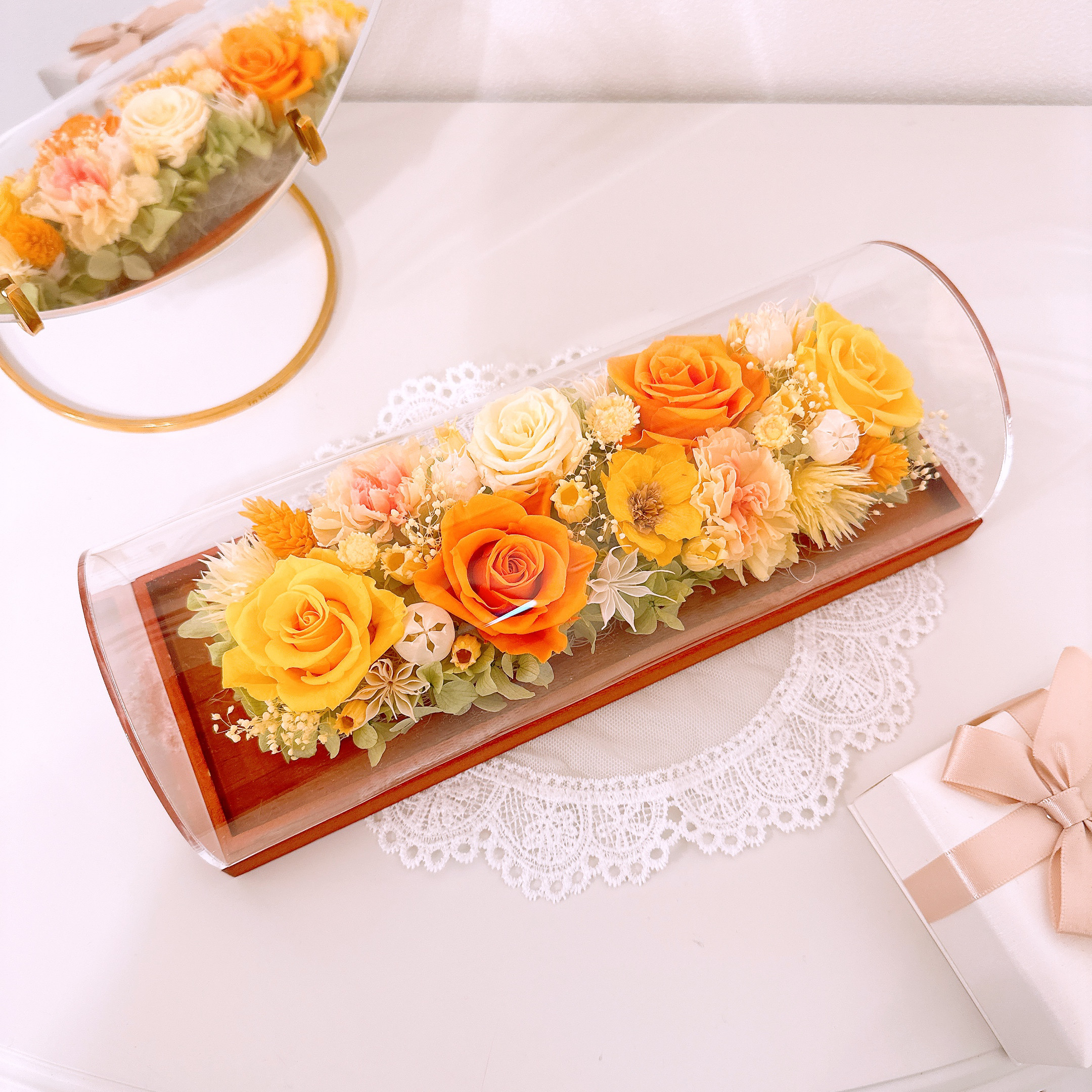 バラのドルチェ 大 ビタミンカラー オレンジ 黄 ホワイトデー ウエディング 母の日 ギフト 誕生日祝 プリザーブド