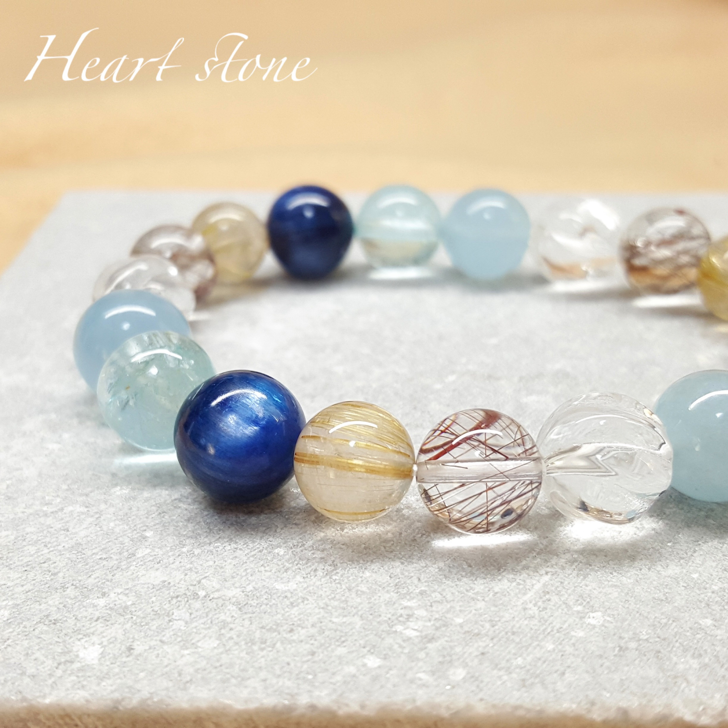 【プレミアム/限定１点】カイヤナイト×アクアマリン×ルチルクォーツ×ブルートパーズの天然石ブレスレット 12,600円