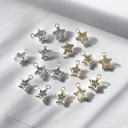 チャーム 星 スター 同色8個 キュービックジルコニア ピアス ぶら下げ 