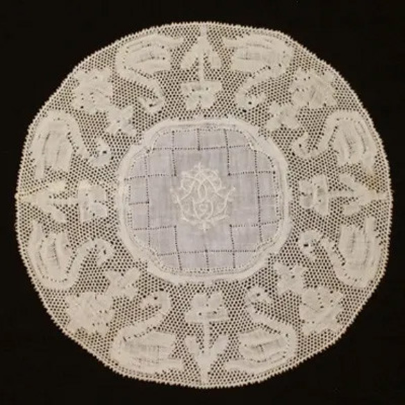 フランス製 アンティーク パリレース刺繍入り テーブルマット（No.2465