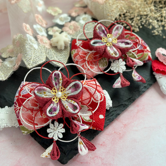 和風 ベビー ヘアバンド つまみ細工 100日祝い 百日祝い お食い初め ひな祭り 753 七五三 和 ベビー袴 髪飾り 1枚目の画像