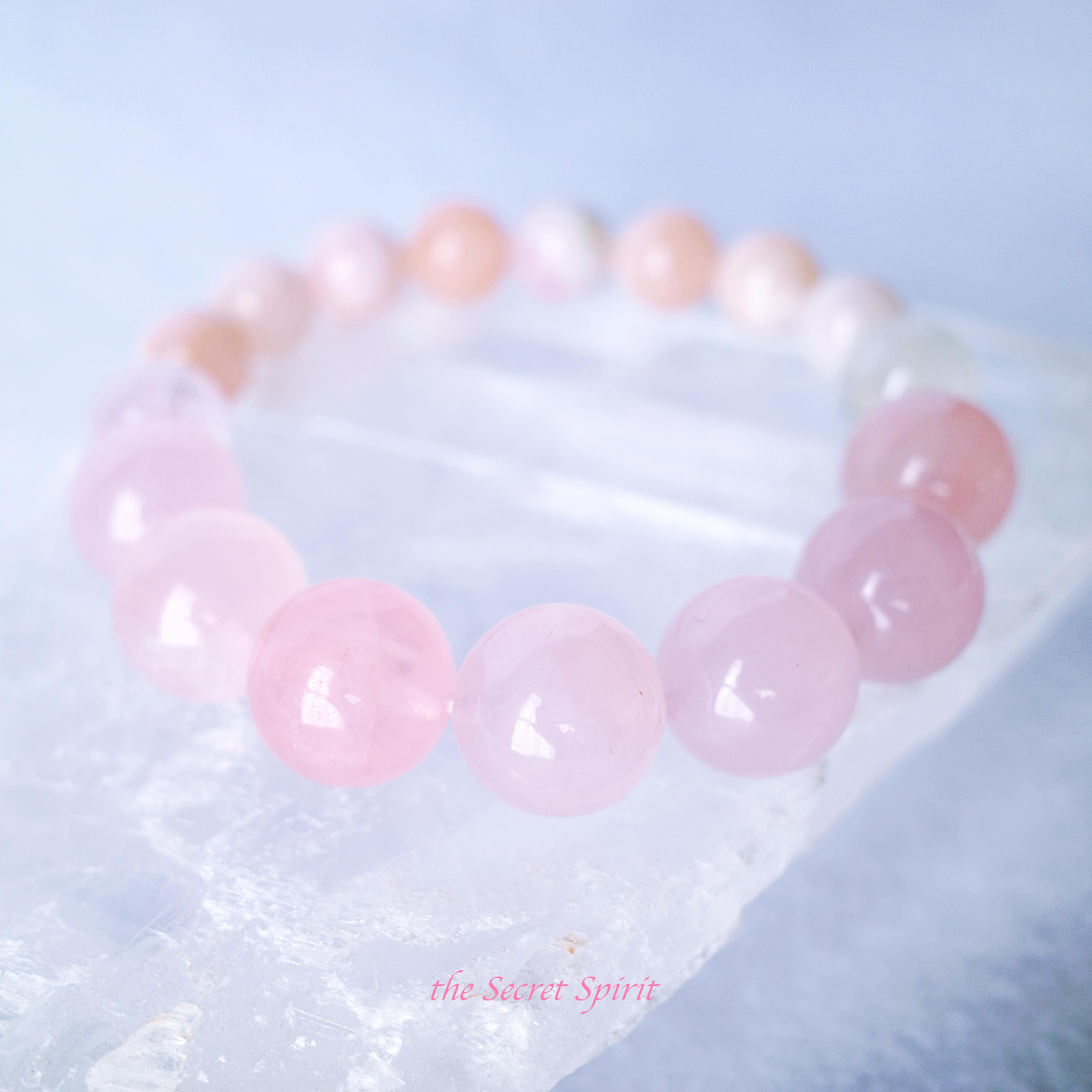 【やさしい気持ちで過ごしたい方へ】ローズクォーツ クンツァイト モルガナイト ブレスレット（16.5cn）