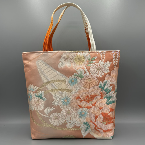 着物 帯 帯締め ハンドメイド トートバッグ リメイク ピンク 花 船 六 
