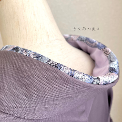 洗える刺繍半衿 あじさい色のお花【ラスト】 和装小物（帯・半襟） 半