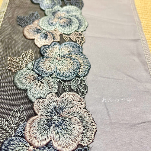 洗える刺繍半衿 あじさい色のお花【ラスト】 和装小物（帯・半襟） 半