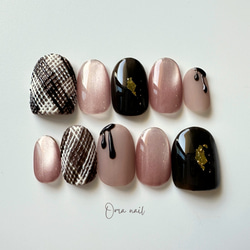ネイルチップオーダー】チェックネイル 韓国ネイル ガーリーネイル