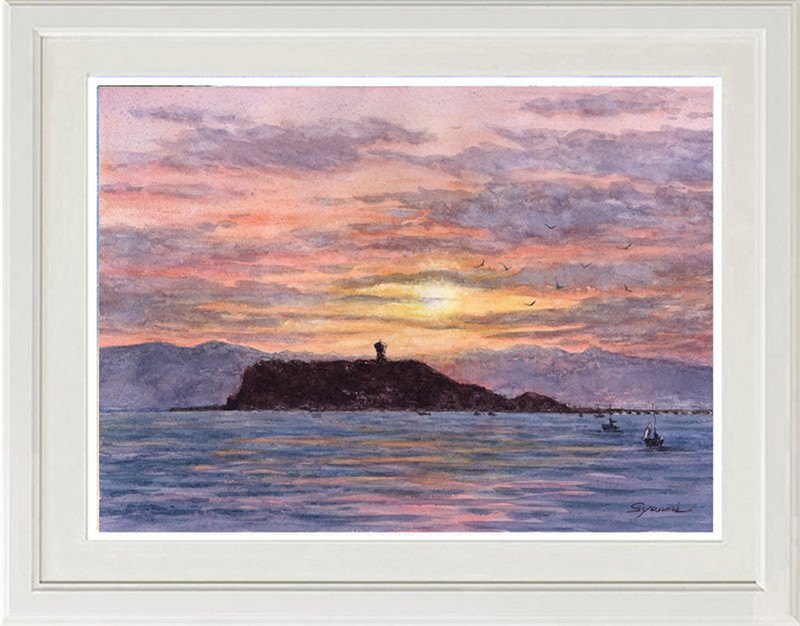 割引購入 水彩画原画 通販 syoumei 絵画 ＃652 湘南の夕日・江の島 絵画