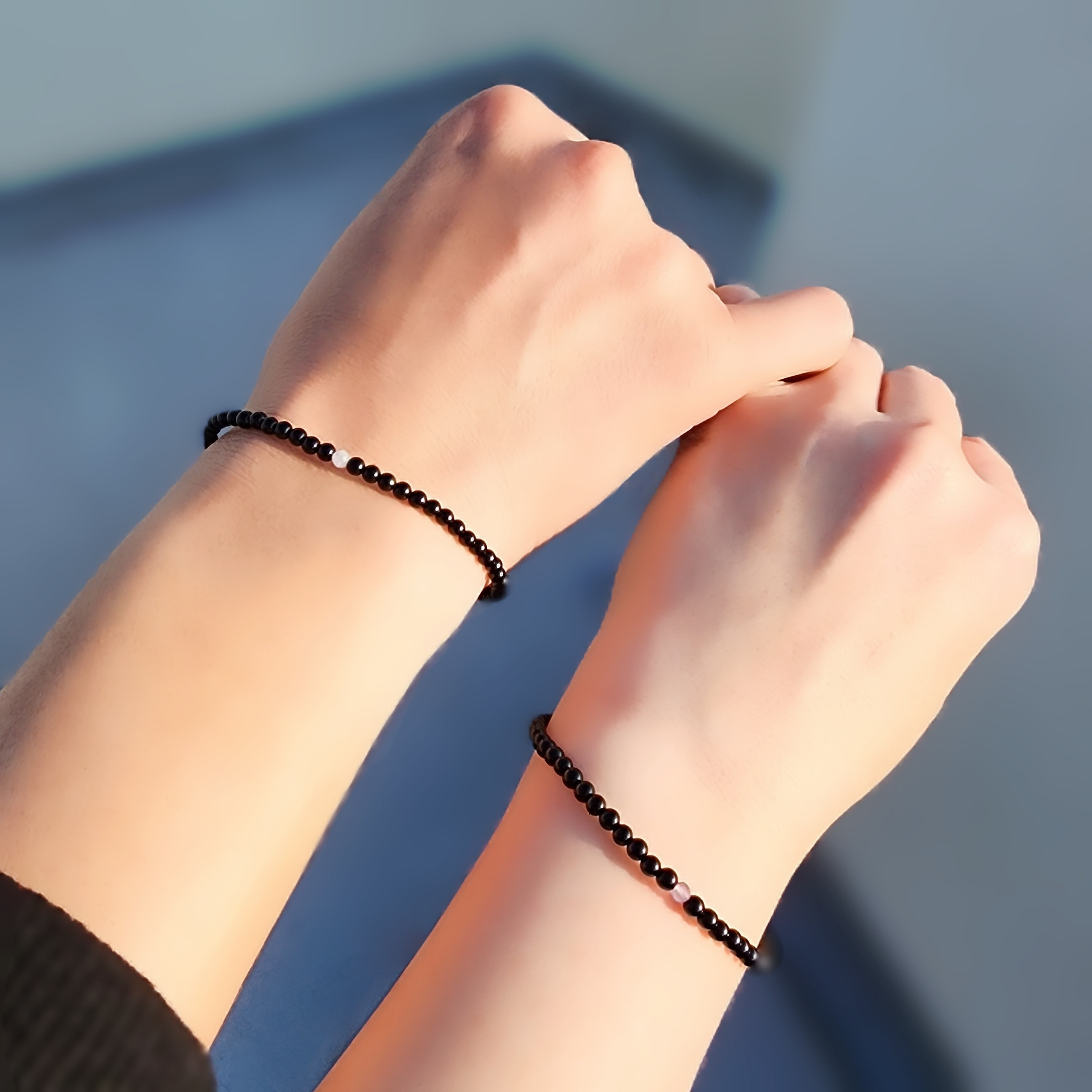 【選べる誕生石★】誕生石×オニキス×ヘマタイト ブレスレット 華奢 ペアブレスレット お揃い プレゼント ギフト