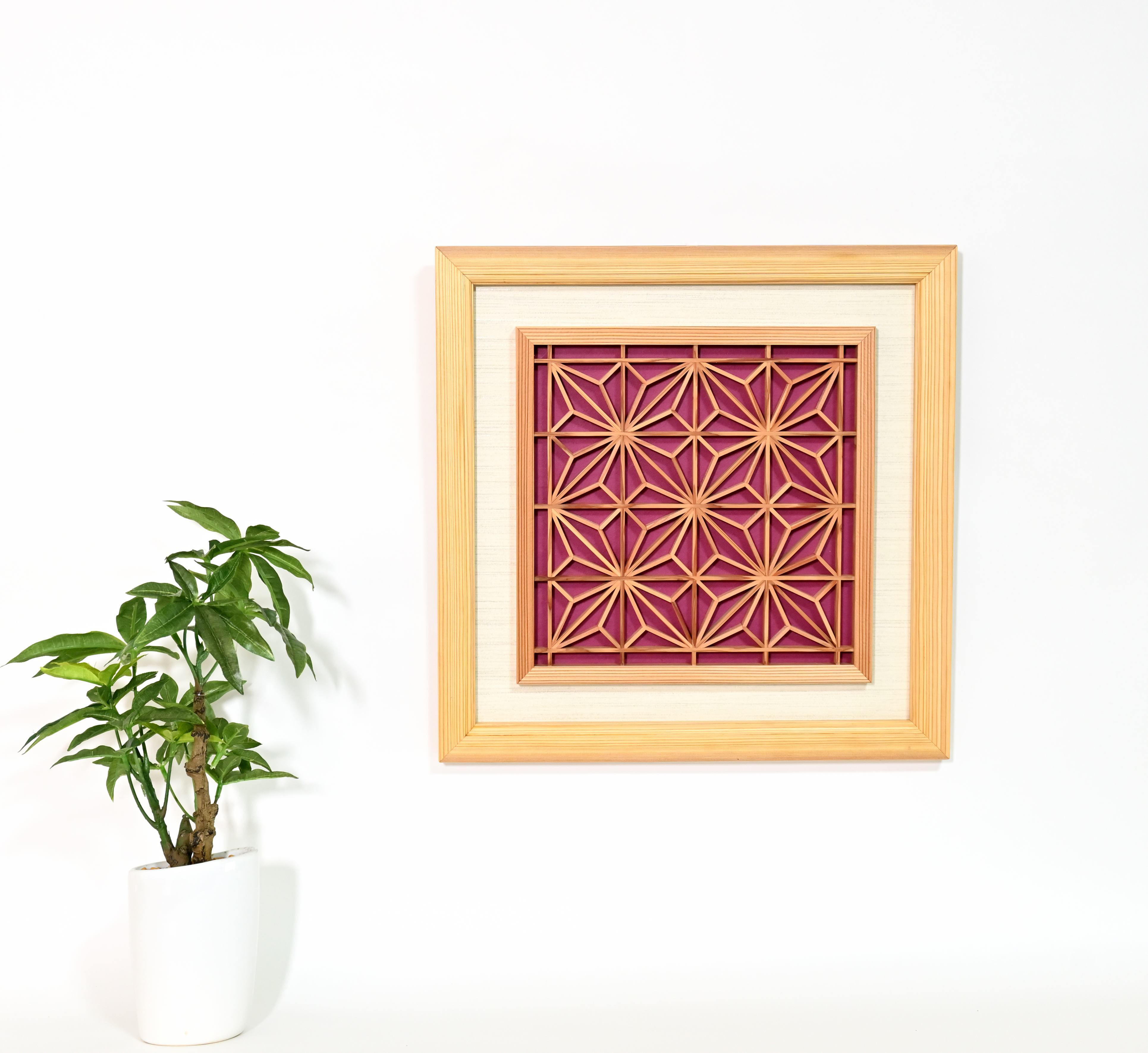 【受注製作】組子と和紙のウォールデコ【角麻　紫色】