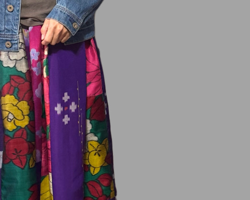 ナタシャ。着物　リメイク　ロングスカート ナタシャ様専用。着物 リメイク ロングスカート 着物リメイク 銘仙の