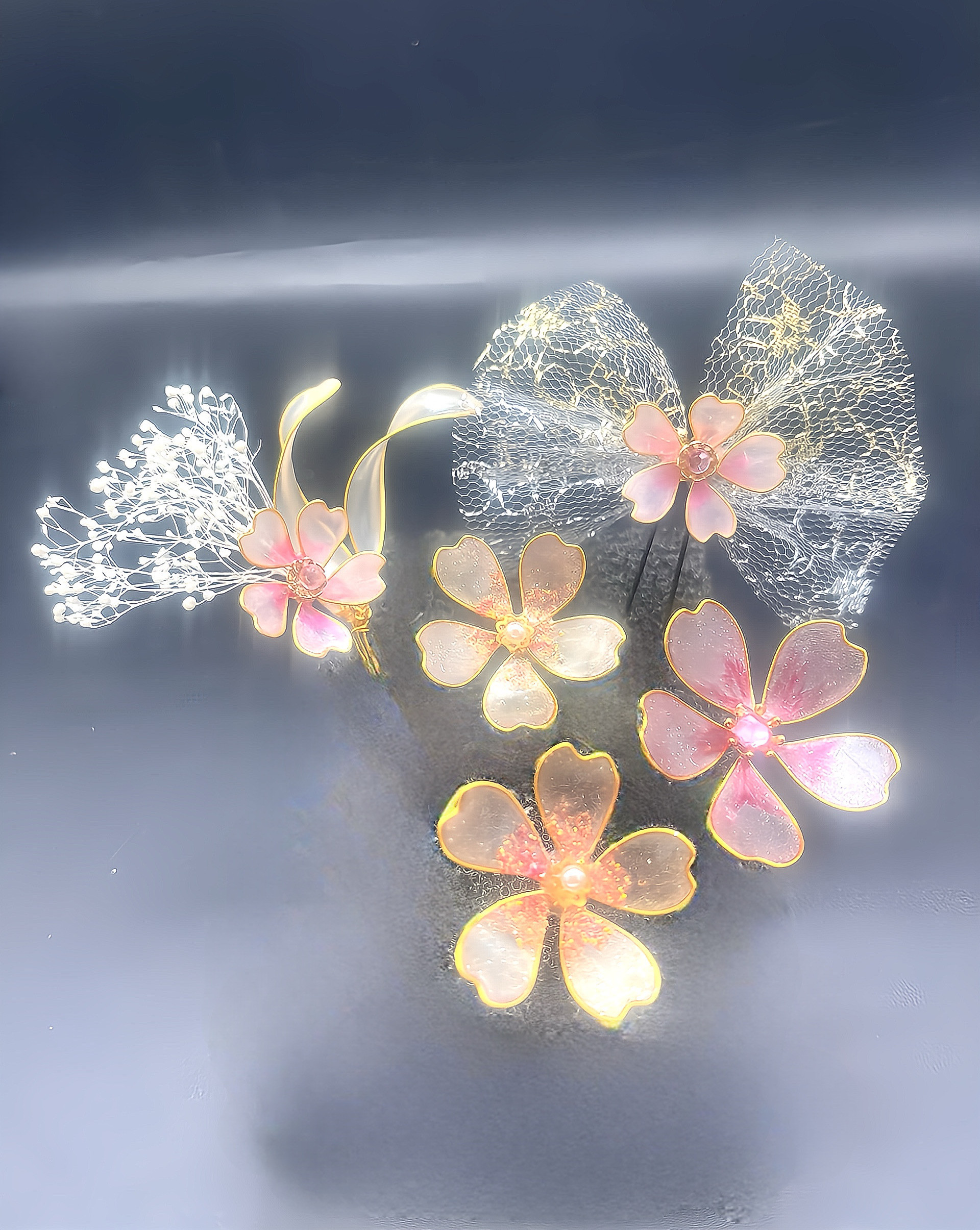 桜 と リボン の 髪飾り ver.4 ⭐︎ アメリカンフラワー　☆ 卒業式 成人式 結婚式