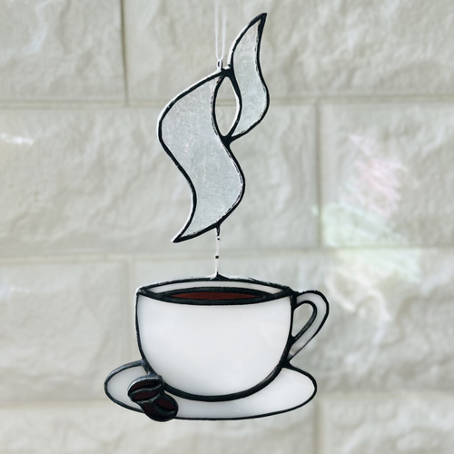 ステンドグラス】コーヒーカップのオーナメント《カフェタイム