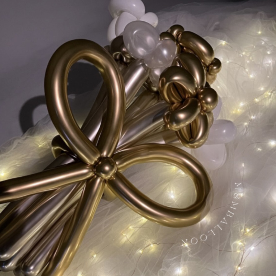 MIXフラワーバルーンブーケ【6本】ゴールド バルーンギフト バルーン花束 誕生日プレゼント