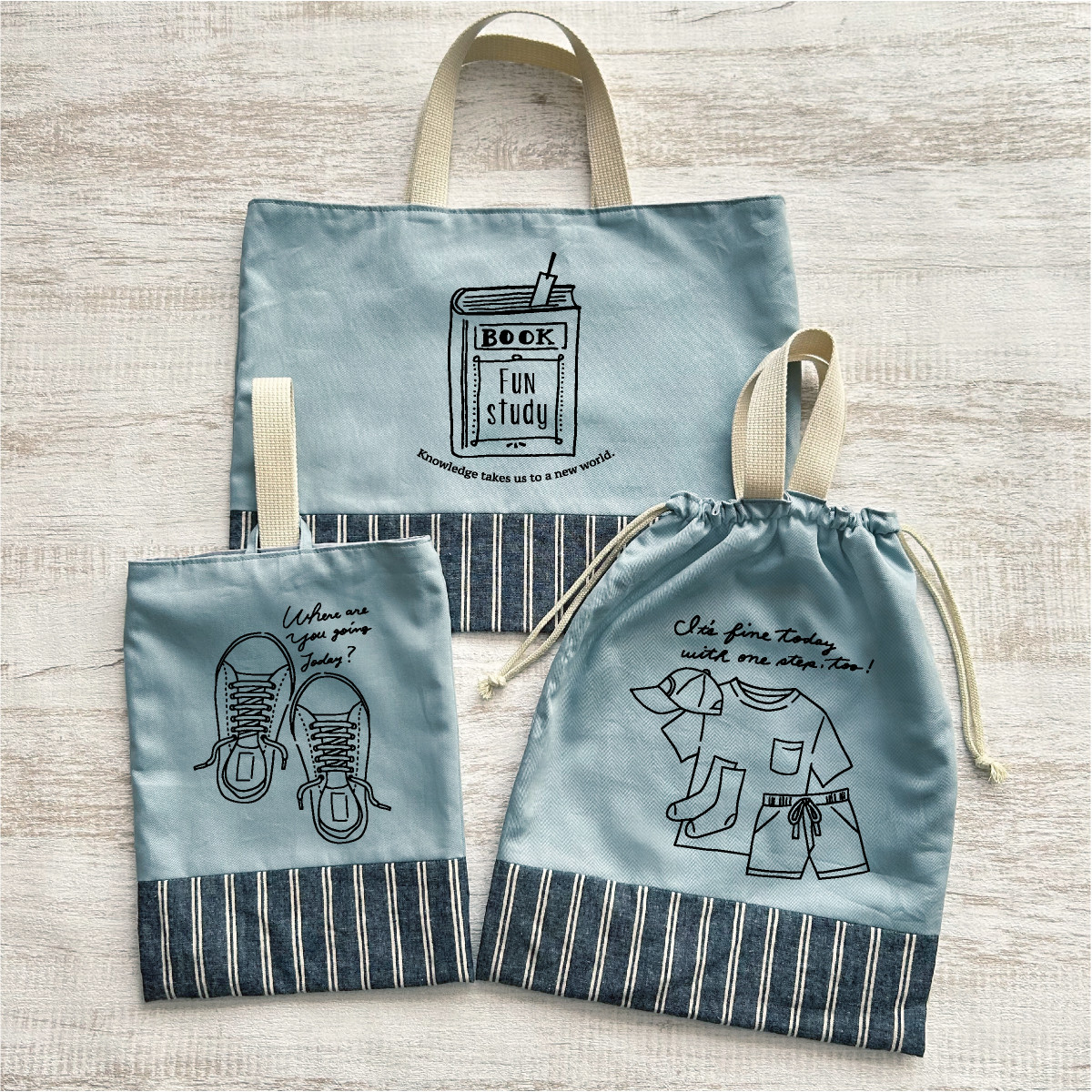 【文字オーダーOK!】お得入園グッズ3点セット 入園・入学・新生活にぴったり (グレー×ネイビー)