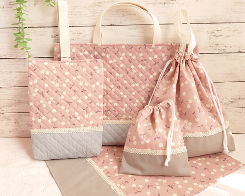 さくらんぼ入園入学5点セット/レッスンバッグ/手提げバッグ