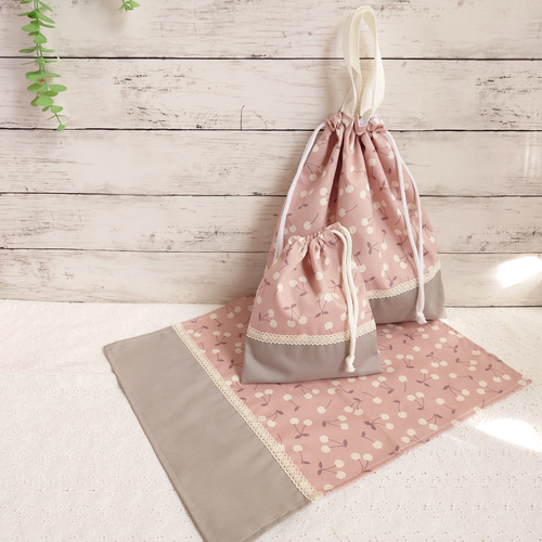 さくらんぼ入園入学5点セット/レッスンバッグ/手提げバッグ/お稽古