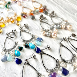 シルバーカラー＊天然石の贅沢シャンデリア ピアス/イヤリング 