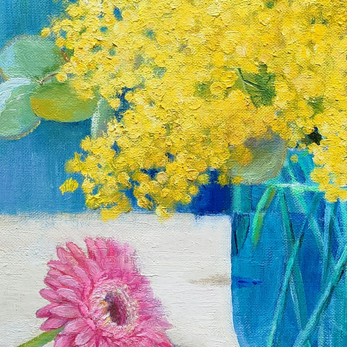絵画　油絵　原画　一点物　花　ポップ　ブルー　　アート　インテリア　SM 一点物】エアリー・ブルー #05✴︎インテリアアート 絵画
