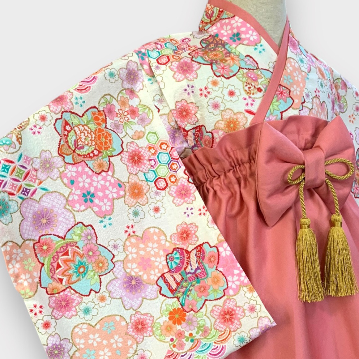 梅桜 ハンドメイド ベビー袴 お食い初め お宮参り 出産祝い 女の子 結婚式 お誕生日 一升餅 ひなまつり 桃の節句