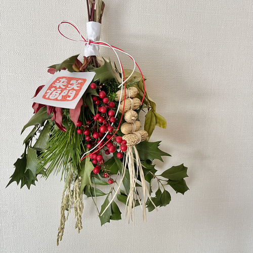 福飾り　節分スワッグ　ミモザ入り 福飾り 節分スワッグ ミモザ入り - メルカリ