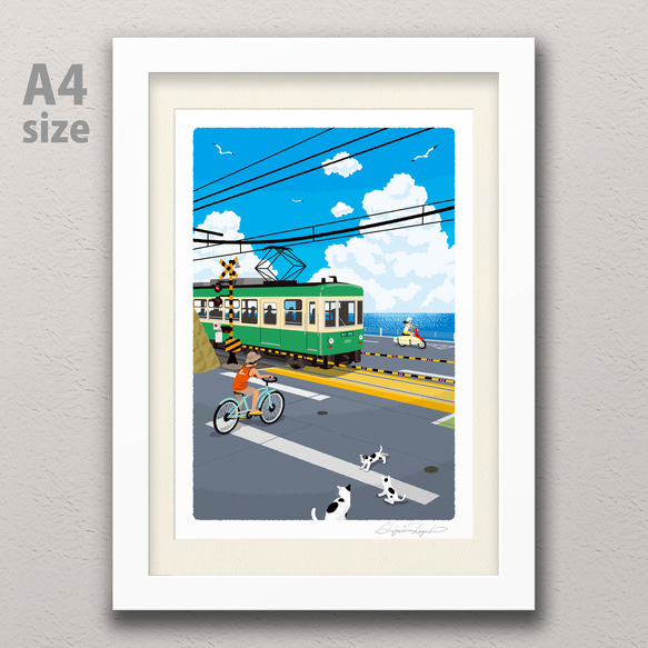 ジークレー アートフレーム(A4、A3) 　『湘南ランドスケープ　16：踏み切り、鎌倉高校前』 2枚目の画像