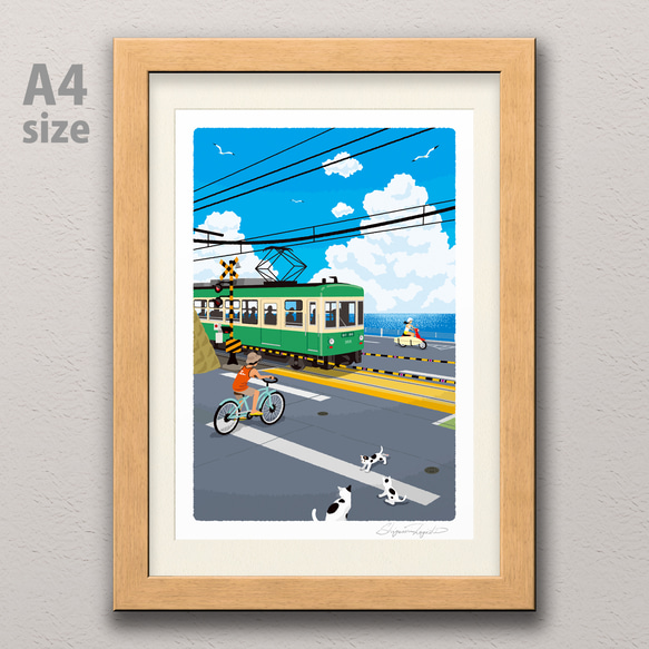 ジークレー アートフレーム(A4、A3) 　『湘南ランドスケープ　16：踏み切り、鎌倉高校前』 1枚目の画像