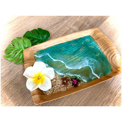 ハワイアン雑貨♡木製海のインテリアトレイ✨キャッシュトレイ