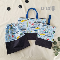 【handmad】入園入学バッグ　デニムバッグ　月金バッグ　シューズ袋 handmad】入園入学バッグ デニムバッグ 月金バッグ シューズ袋