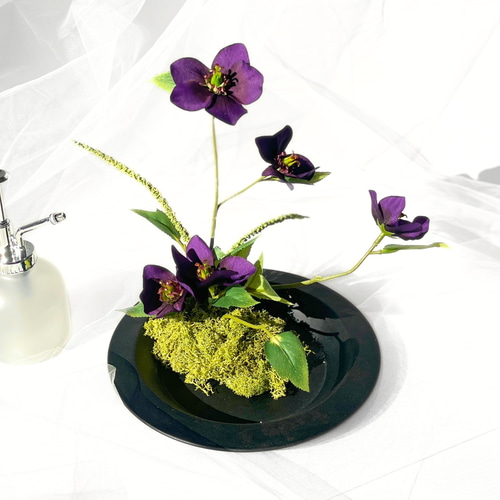 造花　フラワーアレンジメント　黒　ピンク　紫 アーティシャルフラワー アレンジ 黒 ピンク 紫 造花 アーティ