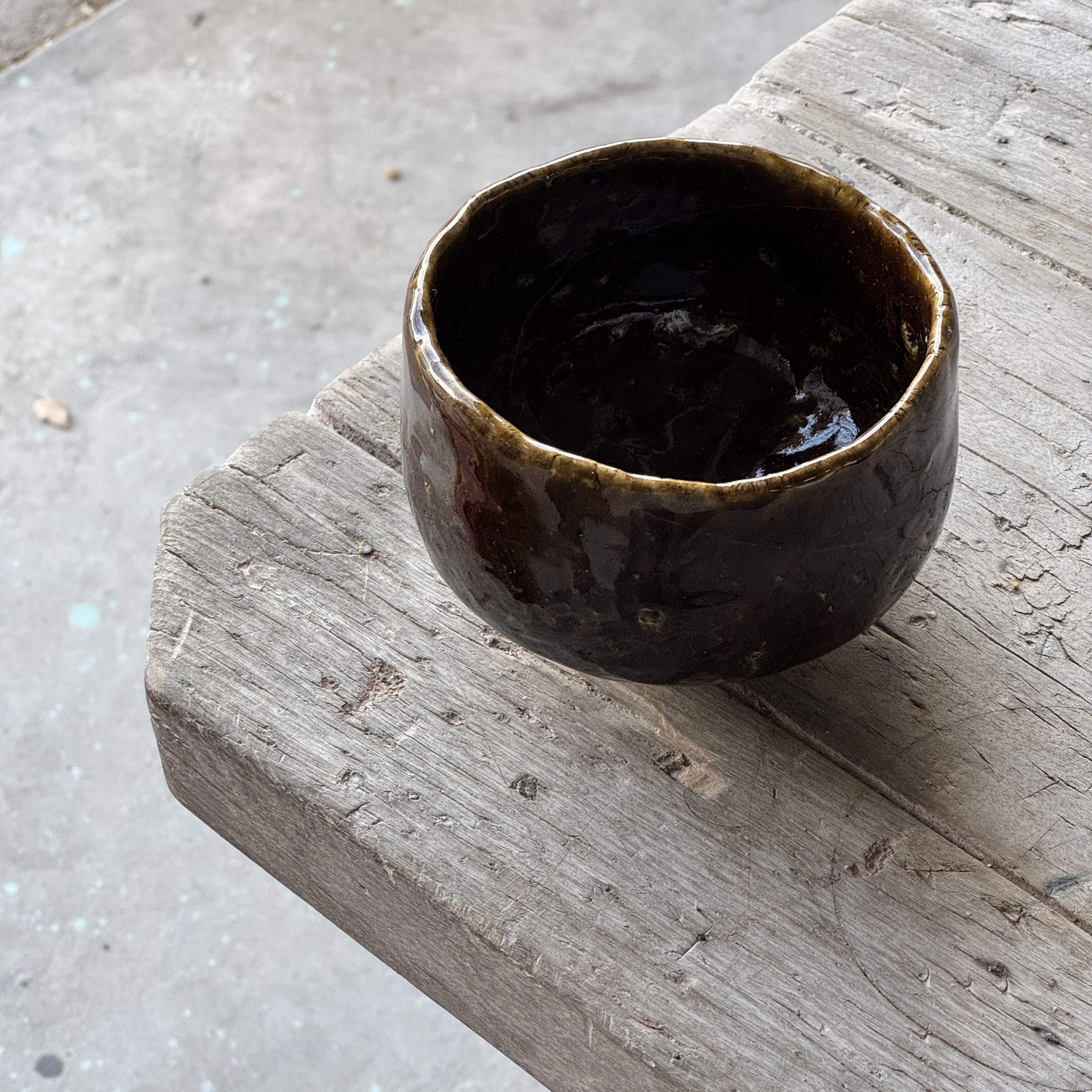 新品　夏茶碗　平茶碗　抹茶茶碗　飴茶色