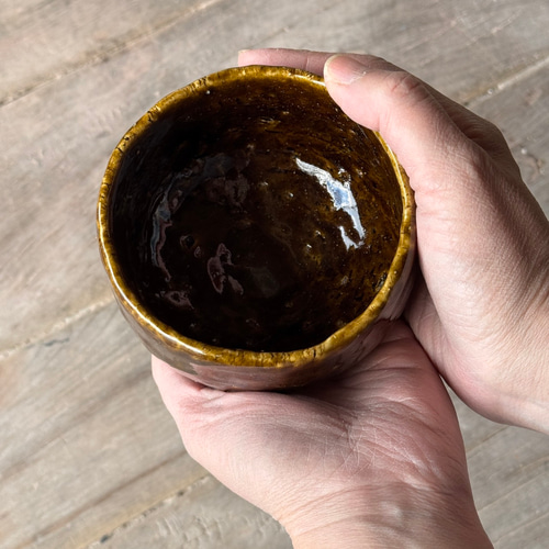 新品　夏茶碗　平茶碗　抹茶茶碗　飴茶色 飴釉茶碗 0087 抹茶茶碗 茶色 手びねり 茶碗・めし碗 咲陶 通販