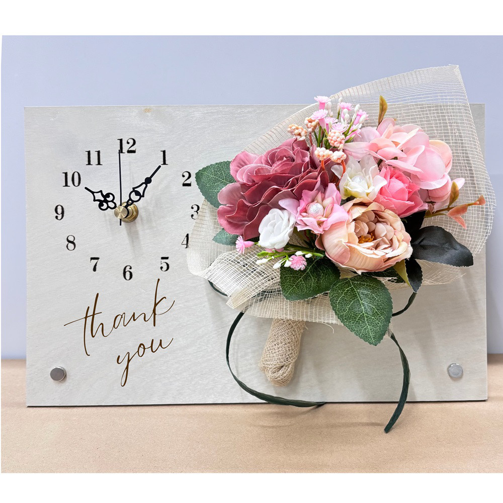 花時計 【Wood Clock ウッドクロック・横型Aホワイト他4色 】掛け時計・置時計 ハンドメイド 文字入れ